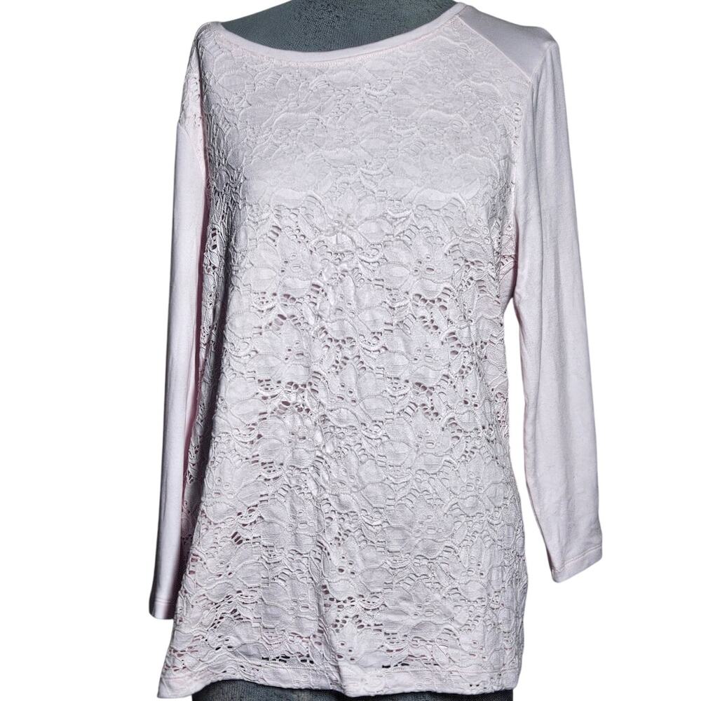 Pink Lace Detail Cotton Blend Tee Size Medium